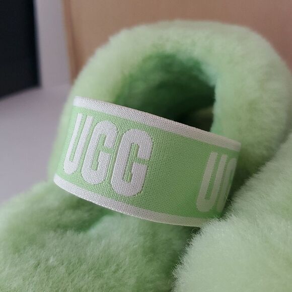 UGG Fluff Yeah Slide Parakeet Green Wool Slingback Slipper Sandal Women's Size 7 - Picture 11 of 13